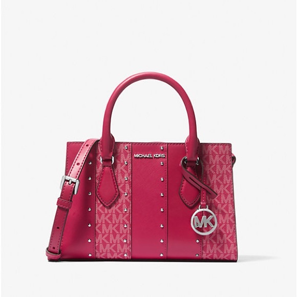 Michael Kors Sheila Small Studded Patchwork & Signature Logo Satchel ✨ - Picture 1 of 3